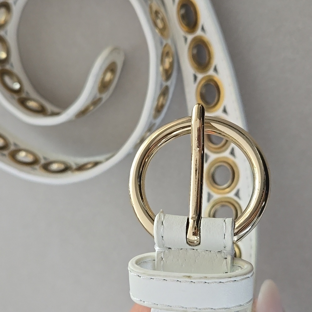 Sandro Adelia White Leather Belt With Gold Eyelet Embellishments - Picture 4 of 6